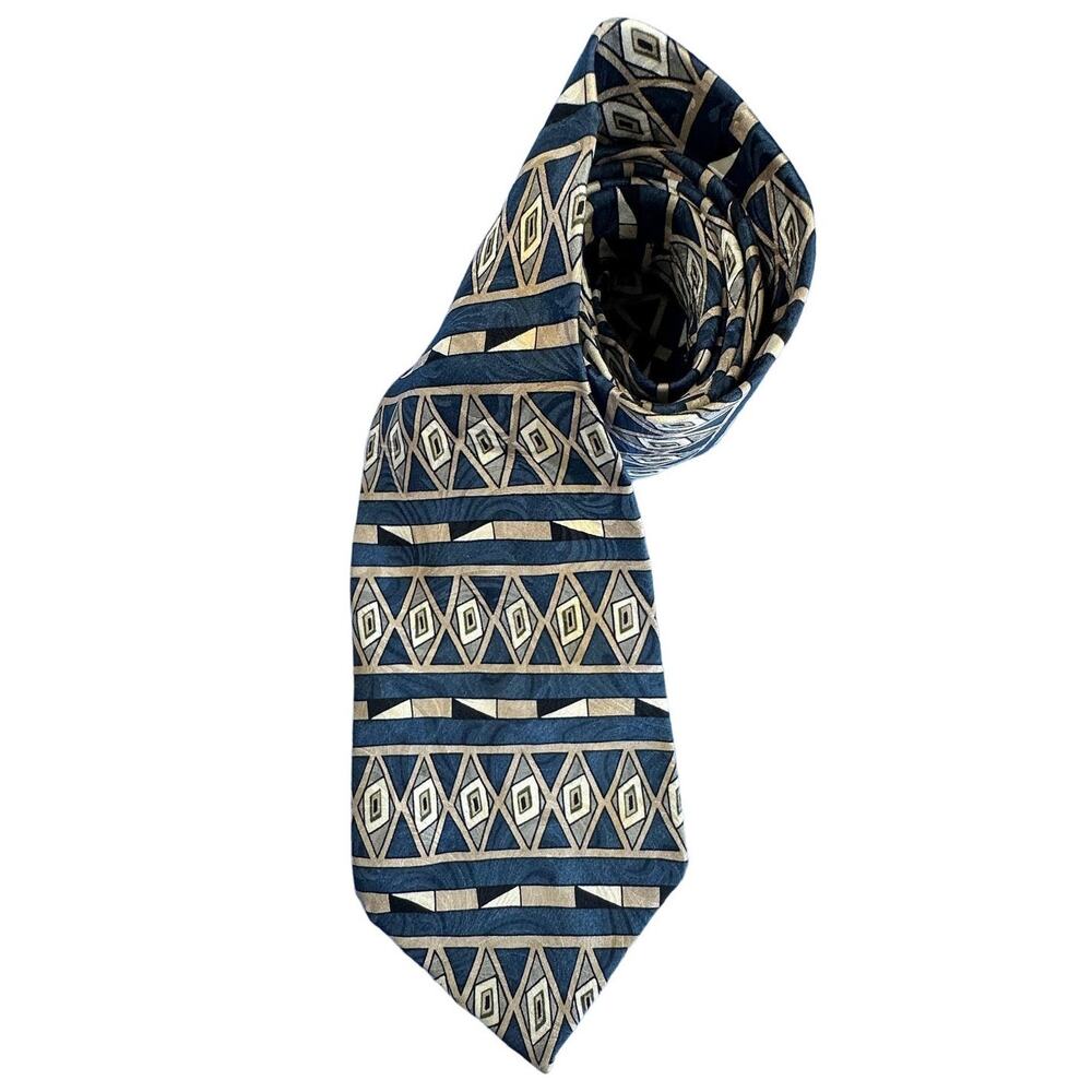 Zylos George Machado 100% Italian Silk Neck Tie Blue Gray Black